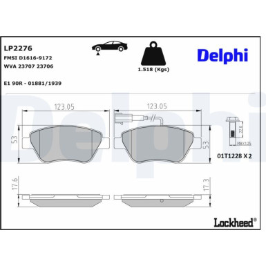 Delphi Bremsbelagsatz, Scheibenbremse LP2276 Delphi Bremsbelagsatz, Scheibenbremse LP2276