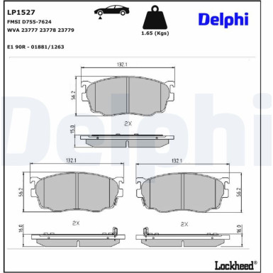 Delphi Bremsbelagsatz, Scheibenbremse LP1527 Delphi Bremsbelagsatz, Scheibenbremse LP1527