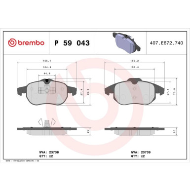 Brembo Bremsbelagsatz, Scheibenbremse PRIME LINE P 59 043 Brembo Bremsbelagsatz, Scheibenbremse PRIME LINE P 59 043