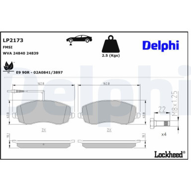 Delphi Bremsbelagsatz, Scheibenbremse LP2173 Delphi Bremsbelagsatz, Scheibenbremse LP2173