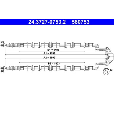 ATE Seilzug, Feststellbremse 24.3727-0753.2 ATE Seilzug, Feststellbremse 24.3727-0753.2