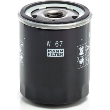 MANN-FILTER W 67 Ölfilter M 20 X 1.5, mit einem Rücklaufsperrventil, Anschraubfilter MANN-FILTER W 67 Ölfilter M 20 X 1.5, mit einem Rücklaufsperrventil, Anschraubfilter