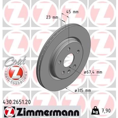 Zimmermann Bremsscheibe Coat Z 430.2651.20