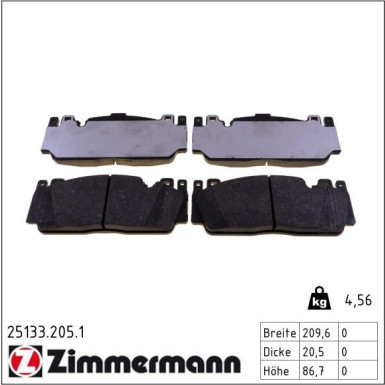 Zimmermann Bremsbelagsatz, Scheibenbremse 25133.205.1