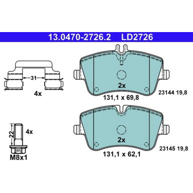 ATE Ceramic 13.0470-2726.2 Bremsbeläge, exkl. Verschleißwarnkontakt, mit Bremssattelschrauben, mit Zubehör ATE Ceramic 13.0470-2726.2 Bremsbeläge, exkl. Verschleißwarnkontakt, mit Bremssattelschrauben, mit Zubehör