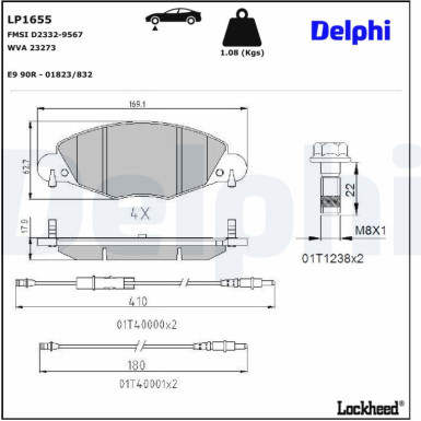 Delphi Bremsbelagsatz, Scheibenbremse LP1655 Delphi Bremsbelagsatz, Scheibenbremse LP1655