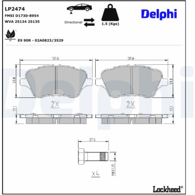 Delphi Bremsbelagsatz, Scheibenbremse LP2474 Delphi Bremsbelagsatz, Scheibenbremse LP2474