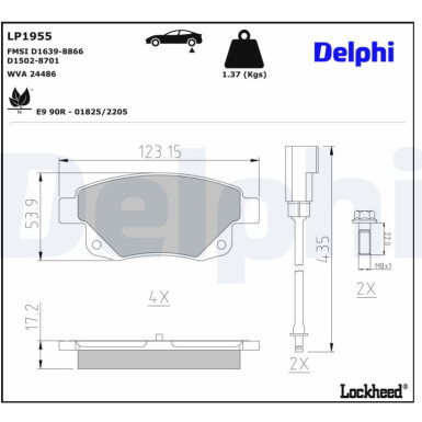 Delphi Bremsbelagsatz, Scheibenbremse LP1955 Delphi Bremsbelagsatz, Scheibenbremse LP1955