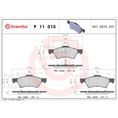 Brembo Bremsbelagsatz, Scheibenbremse PRIME LINE P 11 015 Brembo Bremsbelagsatz, Scheibenbremse PRIME LINE P 11 015