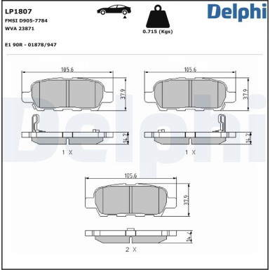 Delphi Bremsbelagsatz, Scheibenbremse LP1807 Delphi Bremsbelagsatz, Scheibenbremse LP1807