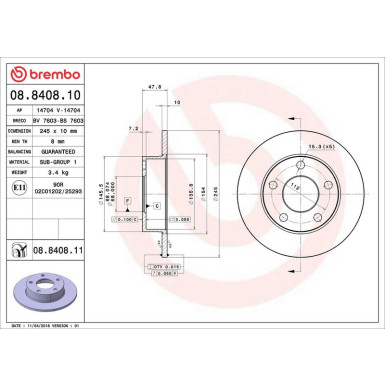 Brembo Bremsscheibe PRIME LINE - UV Coated 08.8408.11 Brembo Bremsscheibe PRIME LINE - UV Coated 08.8408.11