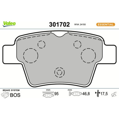 Valeo Bremsbelagsatz, Scheibenbremse ESSENTIAL 301702 Valeo Bremsbelagsatz, Scheibenbremse ESSENTIAL 301702