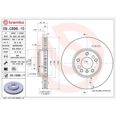Brembo Bremsscheibe PRIME LINE - UV Coated 09.C896.11 Brembo Bremsscheibe PRIME LINE - UV Coated 09.C896.11