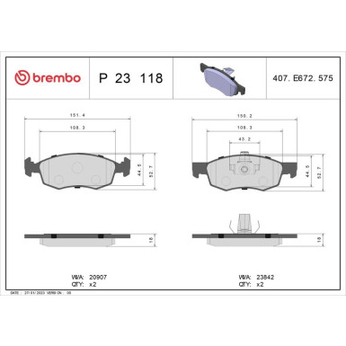 Brembo Bremsbelagsatz, Scheibenbremse PRIME LINE P 23 118 Brembo Bremsbelagsatz, Scheibenbremse PRIME LINE P 23 118