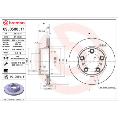 Brembo Bremsscheibe PRIME LINE - UV Coated 09.D580.11 Brembo Bremsscheibe PRIME LINE - UV Coated 09.D580.11