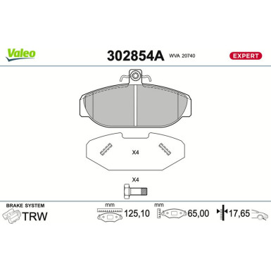 Valeo Bremsbelagsatz, Scheibenbremse EXPERT 302854A