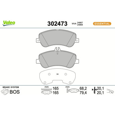 Valeo Bremsbelagsatz, Scheibenbremse ESSENTIAL 302473 Valeo Bremsbelagsatz, Scheibenbremse ESSENTIAL 302473