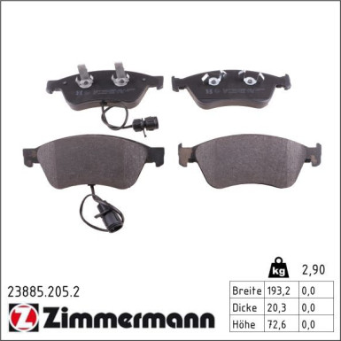 Zimmermann Bremsbelagsatz, Scheibenbremse 23885.205.2