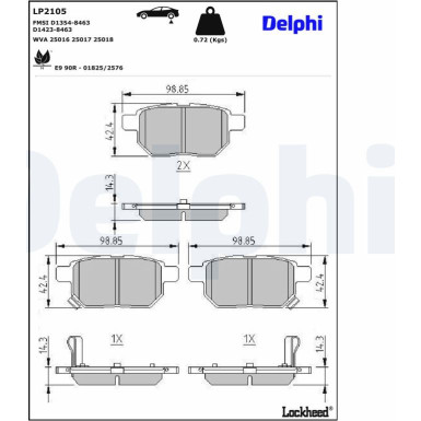 Delphi Bremsbelagsatz, Scheibenbremse LP2105 Delphi Bremsbelagsatz, Scheibenbremse LP2105