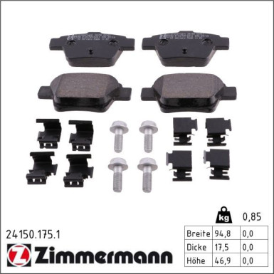 Zimmermann Bremsbelagsatz, Scheibenbremse 24150.175.1 Zimmermann Bremsbelagsatz, Scheibenbremse 24150.175.1