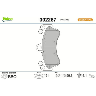 Valeo Bremsbelagsatz, Scheibenbremse ESSENTIAL 302287