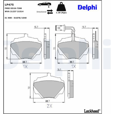Delphi Bremsbelagsatz, Scheibenbremse LP475 Delphi Bremsbelagsatz, Scheibenbremse LP475