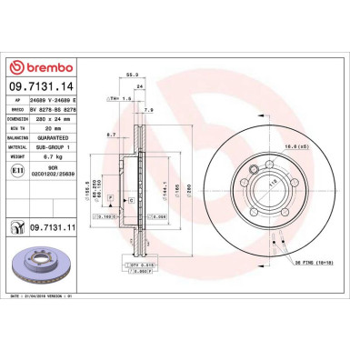 Brembo Bremsscheibe PRIME LINE - UV Coated 09.7131.11 Brembo Bremsscheibe PRIME LINE - UV Coated 09.7131.11