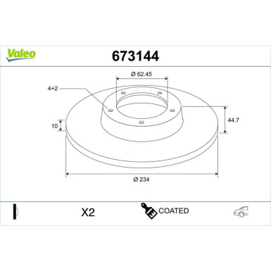 Valeo Bremsscheibe COATED 673144 Valeo Bremsscheibe COATED 673144