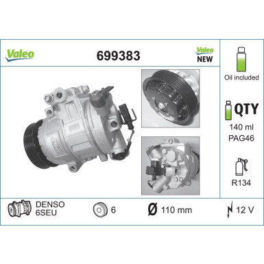 Valeo Kompressor, Klimaanlage VALEO CORE-FLEX 699383 Valeo Kompressor, Klimaanlage VALEO CORE-FLEX 699383