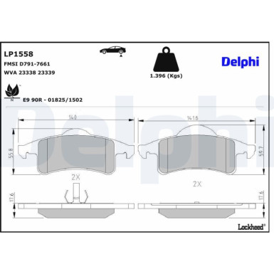 Delphi Bremsbelagsatz, Scheibenbremse LP1558 Delphi Bremsbelagsatz, Scheibenbremse LP1558