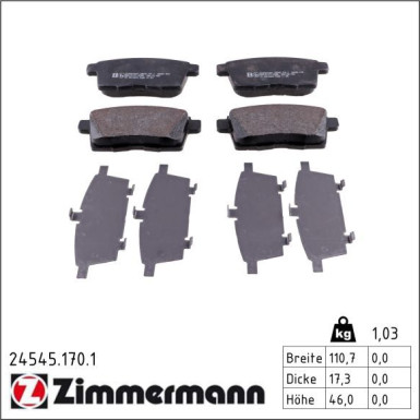 Zimmermann Bremsbelagsatz, Scheibenbremse 24545.170.1 Zimmermann Bremsbelagsatz, Scheibenbremse 24545.170.1