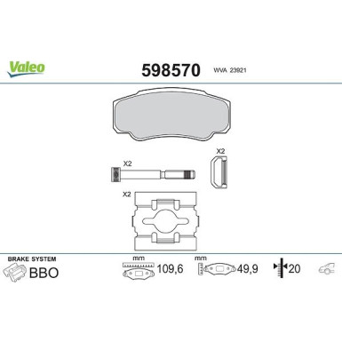 Valeo Bremsbelagsatz, Scheibenbremse 598570