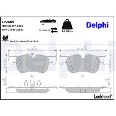 Delphi Bremsbelagsatz, Scheibenbremse LP2689 Delphi Bremsbelagsatz, Scheibenbremse LP2689