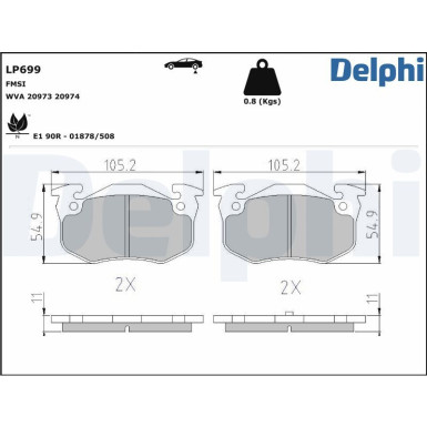 Delphi Bremsbelagsatz, Scheibenbremse LP699 Delphi Bremsbelagsatz, Scheibenbremse LP699