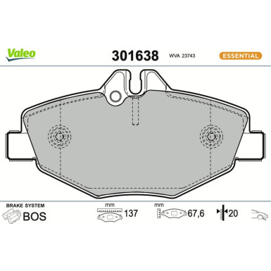 Valeo Bremsbelagsatz, Scheibenbremse ESSENTIAL 301638