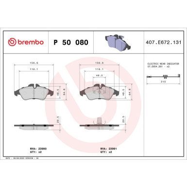 Brembo Bremsbelagsatz, Scheibenbremse PRIME LINE P 50 080