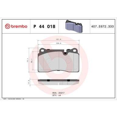 Bremsbelagsatz, Scheibenbremse P 44 018 Bremsbelagsatz, Scheibenbremse P 44 018