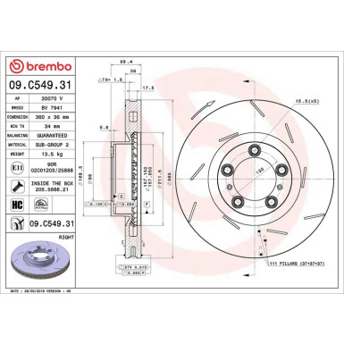 Brembo Bremsscheibe PRIME LINE - UV Coated 09.C549.31 Brembo Bremsscheibe PRIME LINE - UV Coated 09.C549.31