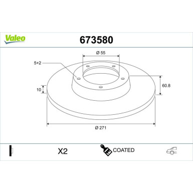 Valeo Bremsscheibe COATED 673580 Valeo Bremsscheibe COATED 673580