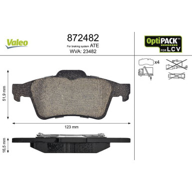 Valeo Bremsbelagsatz, Scheibenbremse OPTIPACK for LCV 872482 Valeo Bremsbelagsatz, Scheibenbremse OPTIPACK for LCV 872482