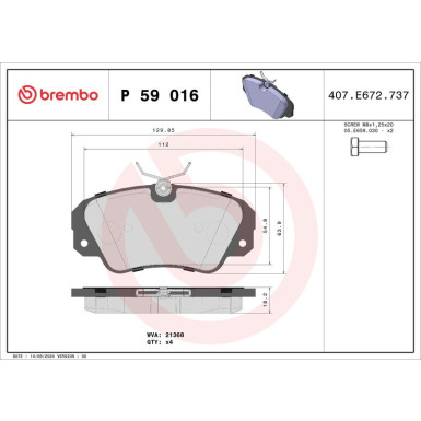 Bremsbelagsatz, Scheibenbremse P 59 016 Bremsbelagsatz, Scheibenbremse P 59 016