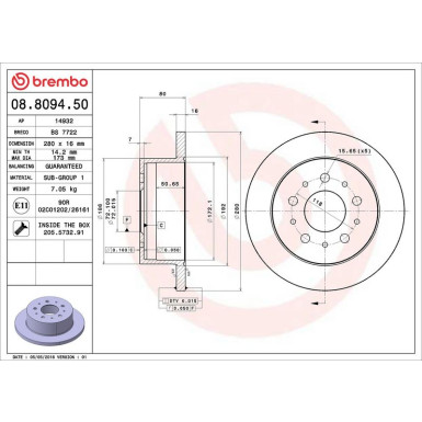 Brembo Bremsscheibe PRIME LINE 08.8094.50 Brembo Bremsscheibe PRIME LINE 08.8094.50