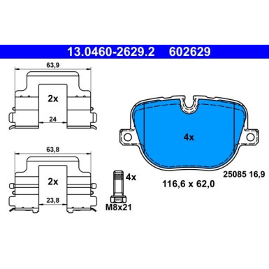 ATE Bremsbelagsatz, Scheibenbremse 13.0460-2629.2 ATE Bremsbelagsatz, Scheibenbremse 13.0460-2629.2