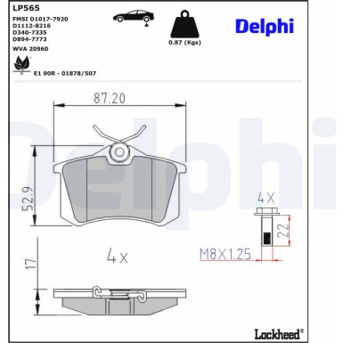 Delphi Bremsbelagsatz, Scheibenbremse LP565