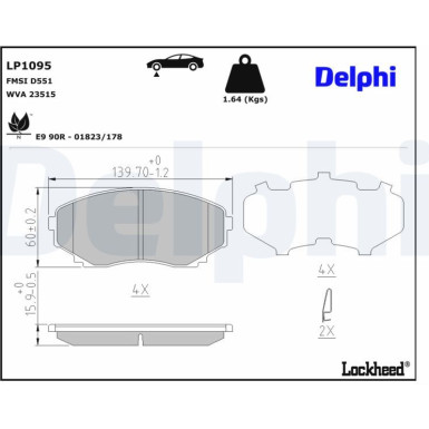 Delphi Bremsbelagsatz, Scheibenbremse LP1095 Delphi Bremsbelagsatz, Scheibenbremse LP1095