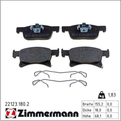 Zimmermann Bremsbelagsatz, Scheibenbremse 22123.180.2 Zimmermann Bremsbelagsatz, Scheibenbremse 22123.180.2