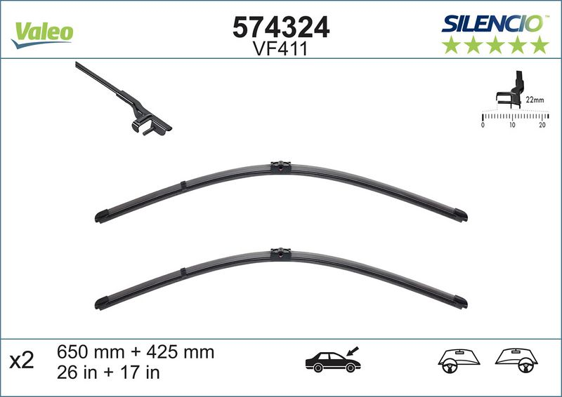 Valeo Wischblatt Scheibenwischer SILENCIO FLAT BLADE SET 574324