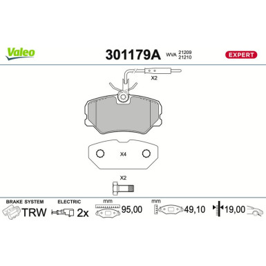 Valeo Bremsbelagsatz, Scheibenbremse EXPERT 301179A