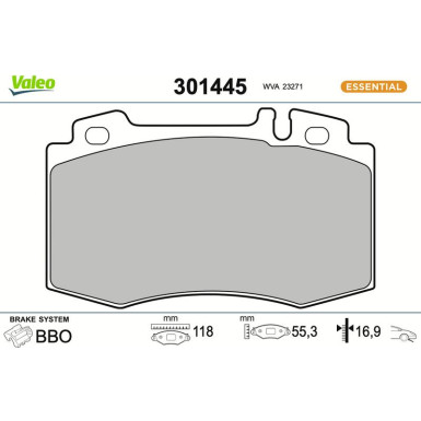 Valeo Bremsbelagsatz, Scheibenbremse ESSENTIAL 301445 Valeo Bremsbelagsatz, Scheibenbremse ESSENTIAL 301445