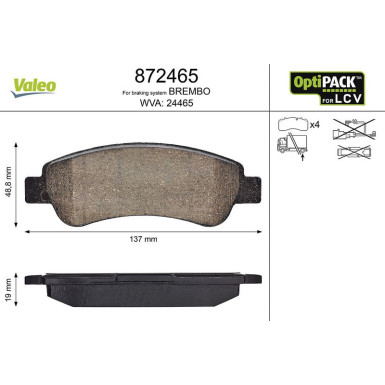 Valeo Bremsbelagsatz, Scheibenbremse OPTIPACK for LCV 872465